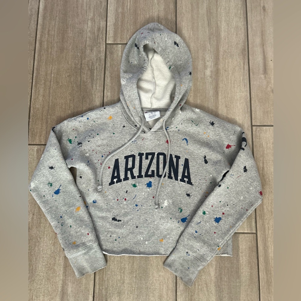 University of Arizona Champion Gray crop Hoodie with Multicolor Paint Splatter